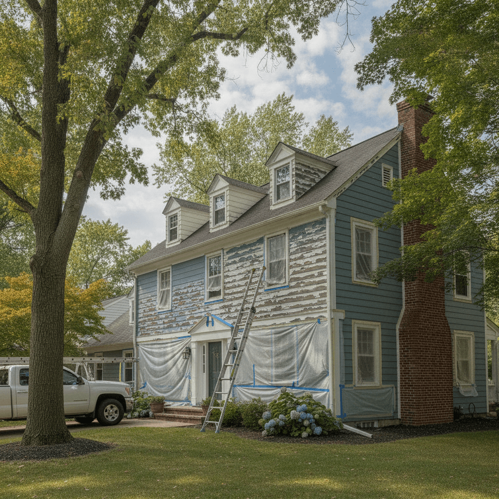Weathered, faded exterior paint before repainting