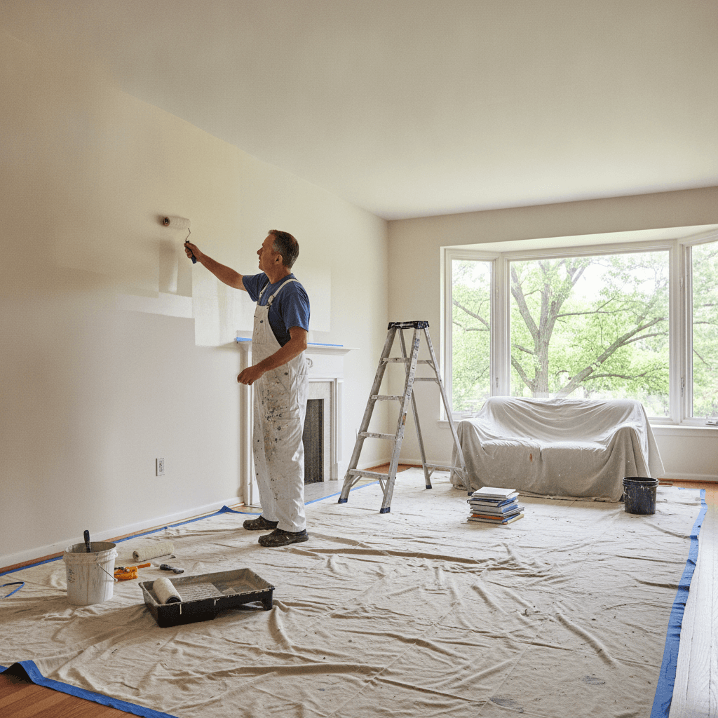 Level Best Painting crew rolling a smooth finish on an interior wall