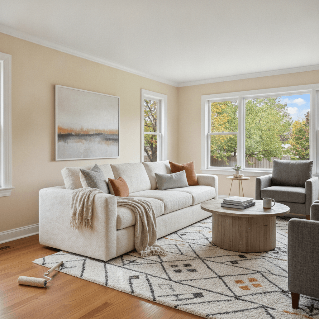 Bright, freshly painted interior living room
